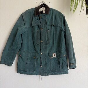 Carhartt Vintage Barn Field Jacket Wool Blanket Lined Green Canvas SZ SMALL